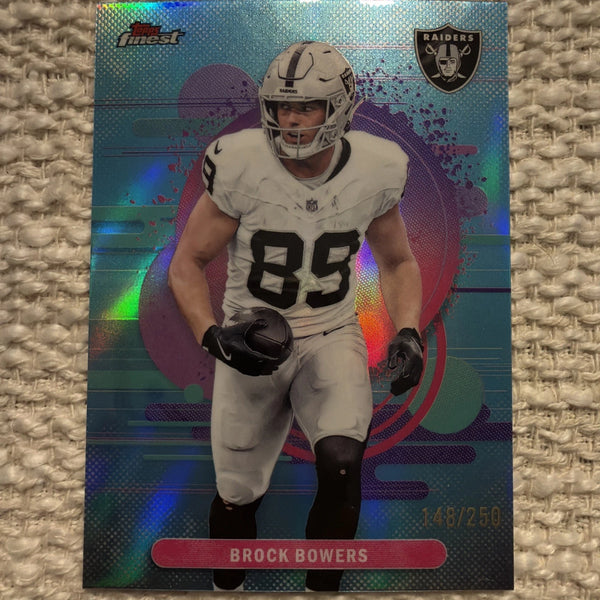 2025 Topps Finest #182 Brock Bowers Sky Blue Uncommon /250 Las Vegas Raiders