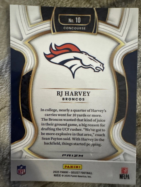 2025 Panini Select #10 RJ Harvey Black and Red Prizm Shock Concourse