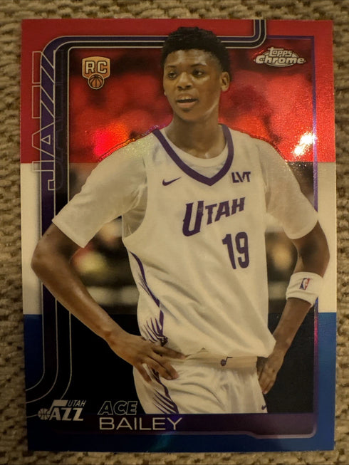 2025 Topps Chrome Ace Bailey #255 Utah Jazz Rookie Red White & Blue Refractor