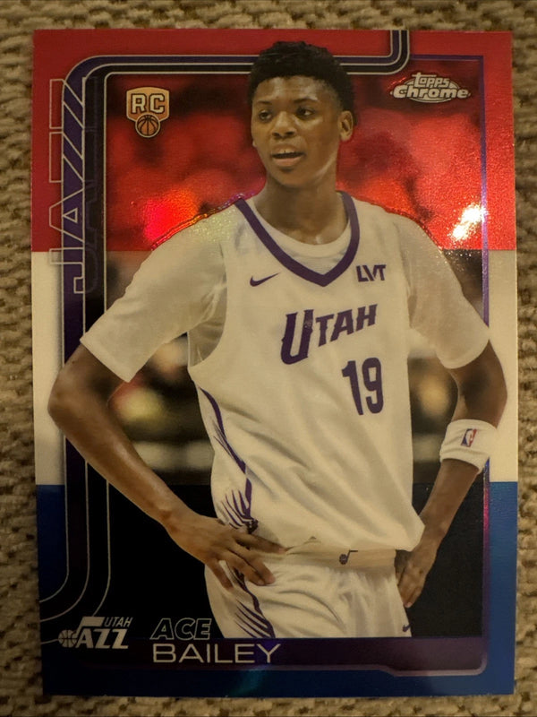 2025 Topps Chrome Ace Bailey #255 Utah Jazz Rookie Red White & Blue Refractor
