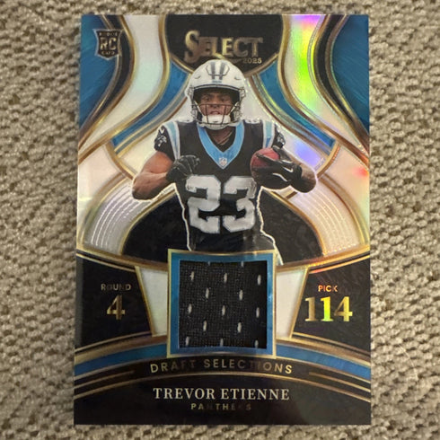 2025 Panini Select Trevor Etienne RC Blue Patch Carolina Panthers DSM-TEE /149