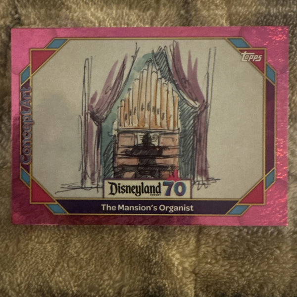 The Mansion’s Organist 2025 Topps Disneyland 70th #127 Pink Shimmer Concept Art