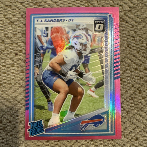 2025 Panini Donruss Optic T.J. Sanders #351 Buffalo Bills Pink Prizm Rookie