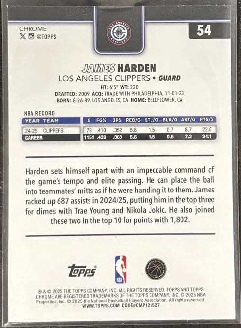 2025-26 Topps Chrome - James Harden #54 Yellow RayWave Refractor /275 Clippers
