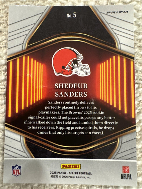 Panini Select Neon Icons Rookie Silver Prizm Shedeur Sanders #5 Browns 2025 Card