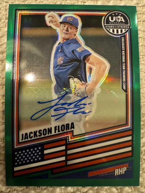 2026 Panini Stars & Strips Jackson Flora Green Auto Prizm UCSB Top 5 Draft Pick