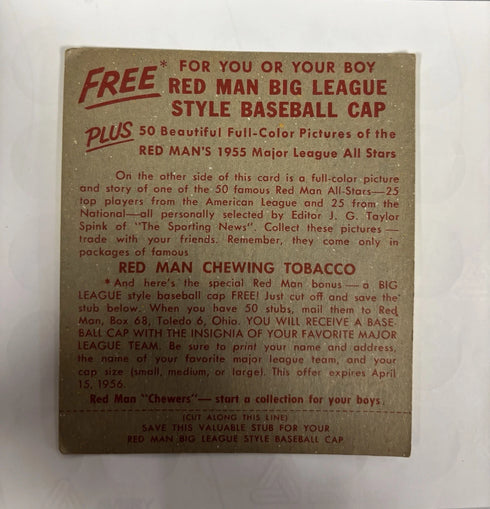 1955 Red Man #19 Jackie Jensen Red Sox WITH TAB EX