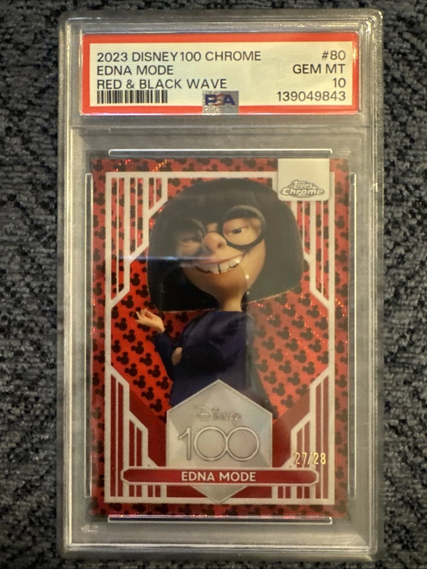 2023 TOPPS CHROME DISNEY 100 RED & BLACK WAVE #80 EDNA /28 PSA GEM 10