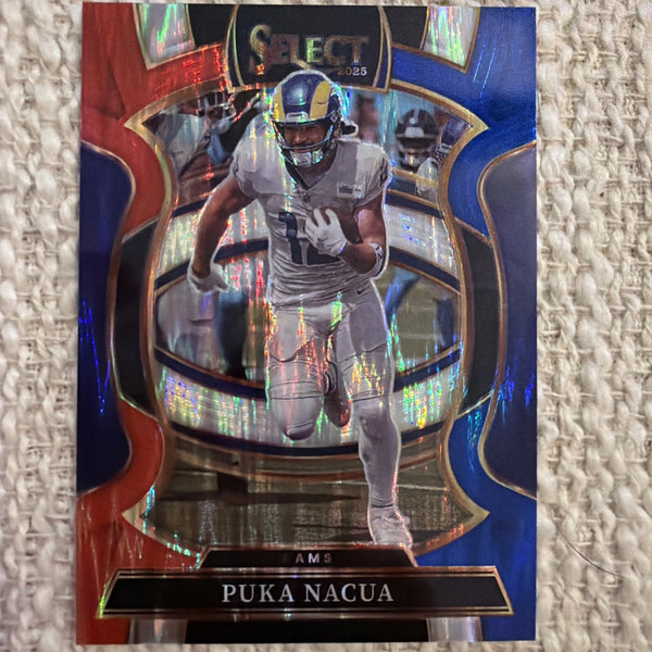 2025 Panini Select #21 Puka Nacua Red & Blue Shock Prizm LA Rams