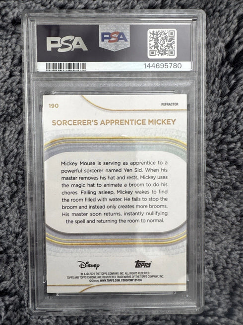 2025 TOPPS CHROME DISNEY #190 SORCERER'S APPRENTICE MICKEY Refractor PSA 10
