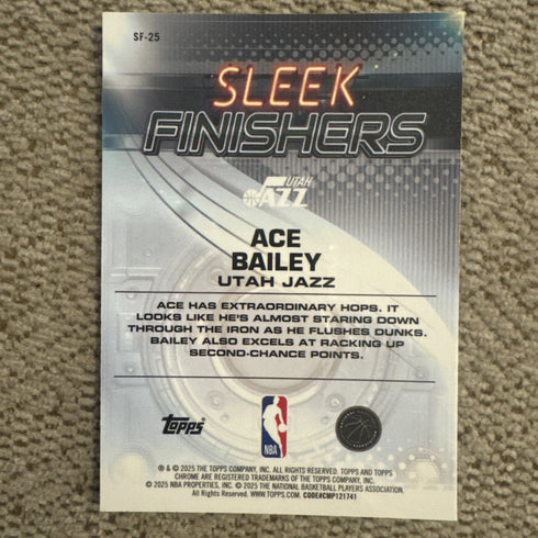 2025-26 Topps Chrome Ace Bailey Sleek Finishers SF-25 Utah Jazz RC