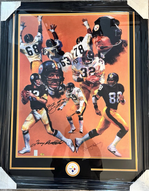 Steelers Terry Bradshaw Jack Lambert Signed Lithograph Framed 20x24 Photo COA