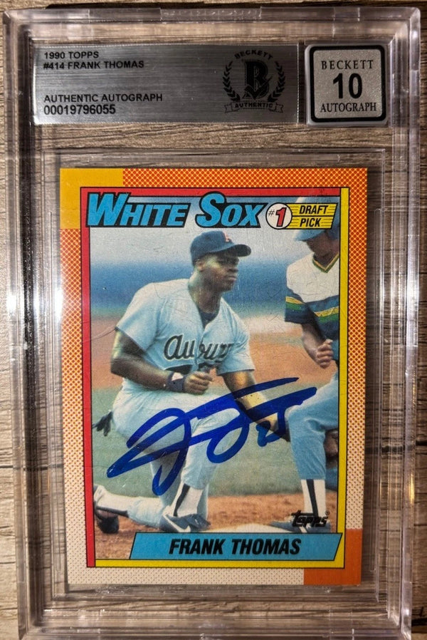 Frank Thomas Signed Rookie Card 1990 Topps #414 Beckett 10