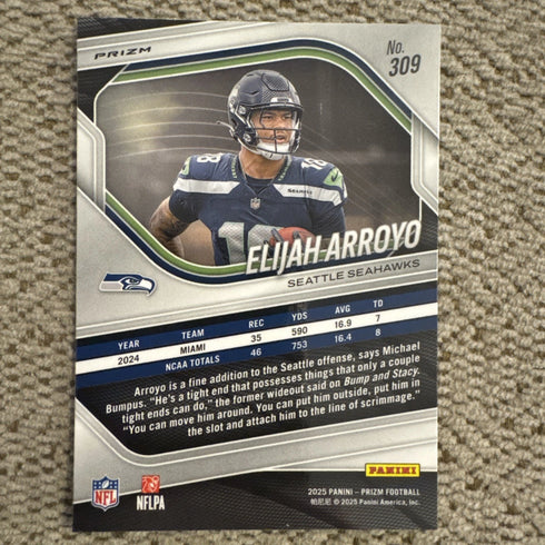 2025 Panini Prizm ELIJAH ARROYO RC #309 Neon GREEN PULSAR PRIZM Seahawks Rookie