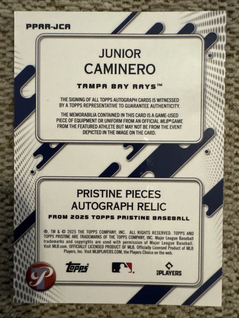 2025 Topps Pristine - Junior Caminero - Pristine Pieces Auto Relic MEM Rays