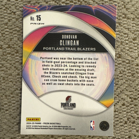2024-25 Panini Prizm Instant Impact Donovan Clingan Rookie #15 Trail Blazers