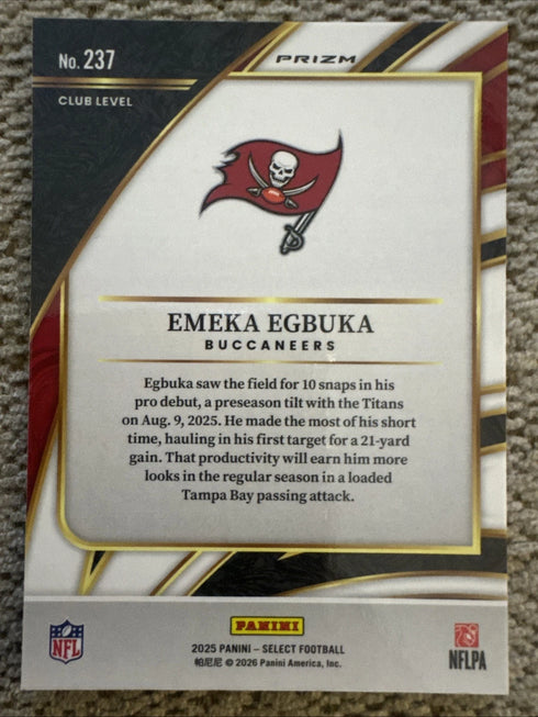 Panini Select Football Rookie Emeka Egbuka Club Level Tampa Bay Buccaneers #237