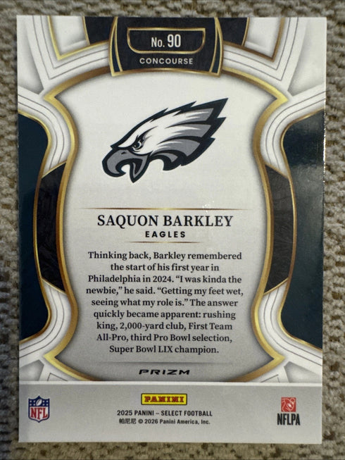Panini Select 2025 Saquon Barkley Pink Prizm #90 Concourse Eagles NFL Football