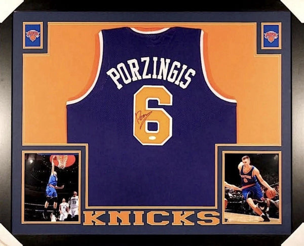 Kristaps Porzingis Signed New York Knicks Framed Jersey JSA COA