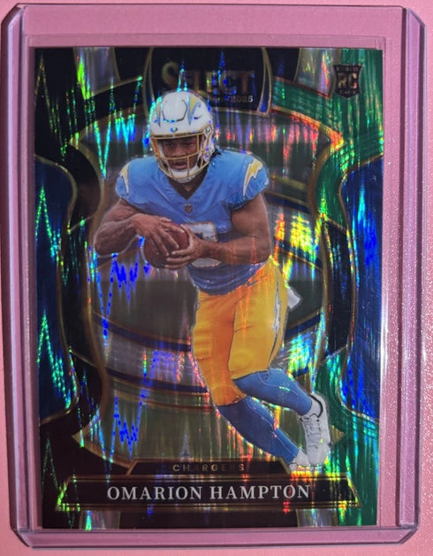 2025 Select - Concourse Omarion Hampton #2 Green & Yellow Shock Prizm (RC)