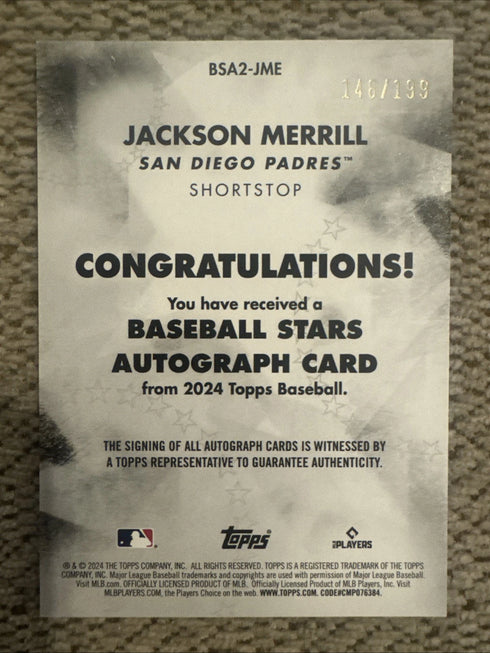 2024 Topps Series 2 JACKSON MERRILL RC Auto /199 π₯π₯π₯