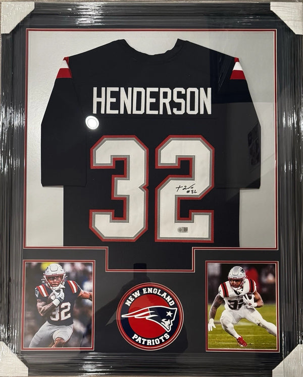 Treyveyon Henderson Framed New England Patriots Autographed Jersey SWAU Coa