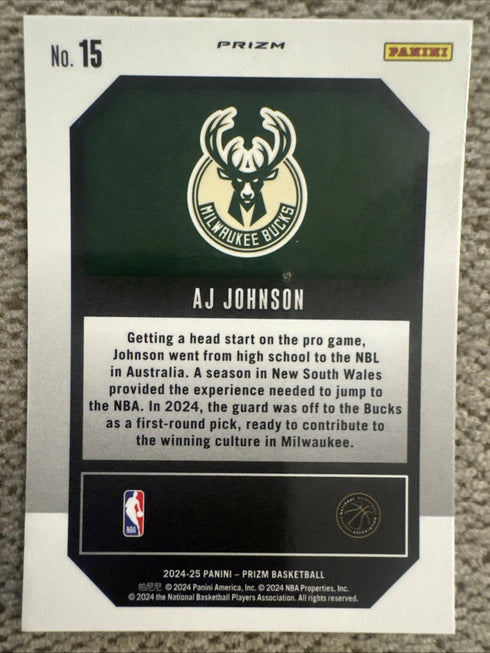 2024-25 Panini Prizm Basketball Silver Prizm Emergent AJ Johnson RC #15
