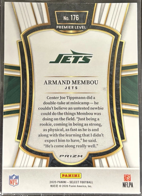 2025 Panini Select - Premier Level Armand Membou Green & Yellow Shock Prizm Jets