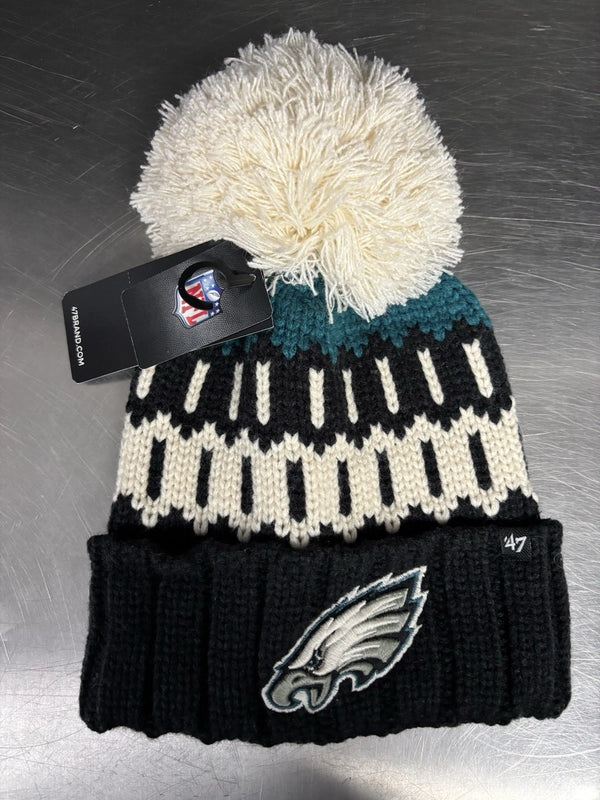 NFL ’47 Philadelphia Eagles Black White Green Pom Beanie One Size NFL Football