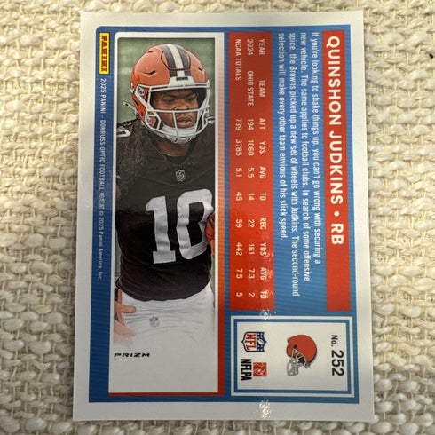 2025 Donruss Optic Quinshon Judkins Purple Shock Rated Rookie – Cleveland Browns