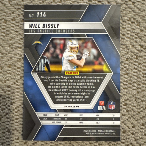 2025 Mosaic Genesis Prizm SSP Will Dissly Los Angeles Chargers #114