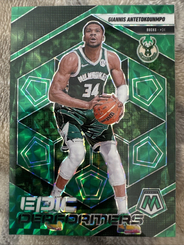2024-25 Mosaic Basketball Giannis Antetokounmpo Epic Performers Green Prizm