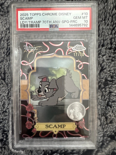 2025 Topps Chrome Disney SCAMP /70 70th Anniversary SCAMP #10 PSA 10