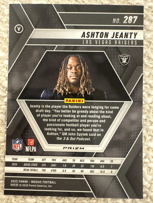 2025 Mosaic Ashton Jeanty #287 Yellow Reactive Prizm Image Variation RC