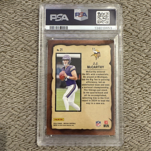 2024 Panini Mosaic - Notoriety J.J. McCarthy #21 (RC) PSA 9