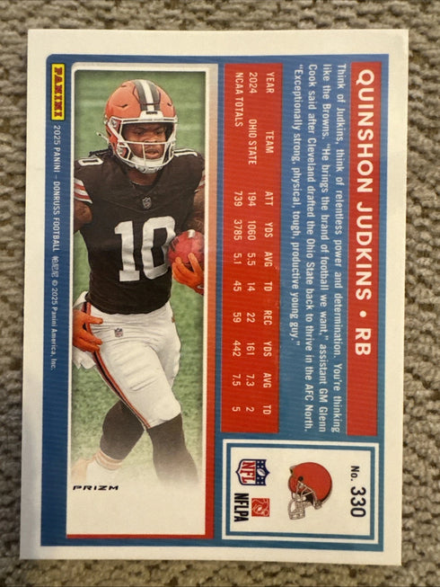 2025 Panini Donruss - Rated Rookie Optic Preview Pink #330 Quinshon Judkins (RC)