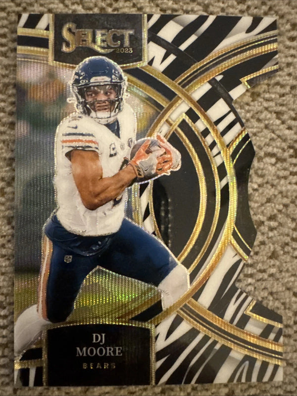 2023 Panini Select - Premier Level D.J. Moore #159 Zebra Prizm Die-Cut