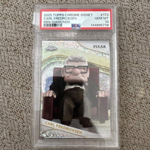 2025 Topps Chrome Disney Carl Fredricksen #173 MINI DIAMOND REFRACTOR PSA 10