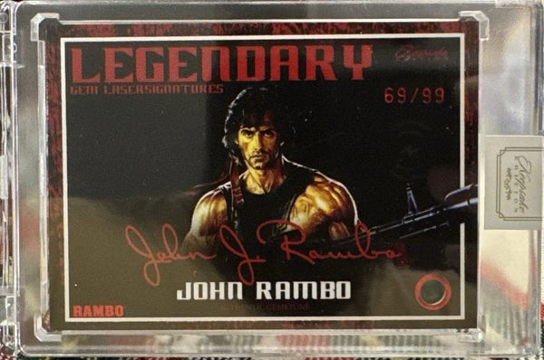 JOHN RAMBO 2025 KEEPSAKE LEGENDARY GEMSTONE LASER SIGNATURES CARD #19 69/99