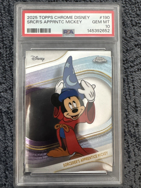 2025 TOPPS CHROME DISNEY #190 SORCERER'S APPRENTICE MICKEY Refractor PSA 10