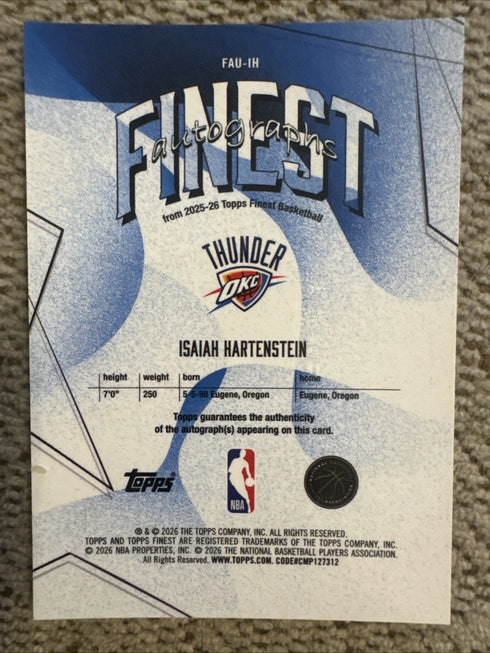 2025-26 Topps Finest Jalen Williams Finest Autographs FAU-JL Orange /15 Thunder