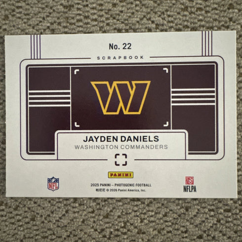 2025 Panini Photogenic Scrapbook #22 Jayden Daniels Washington Commanders
