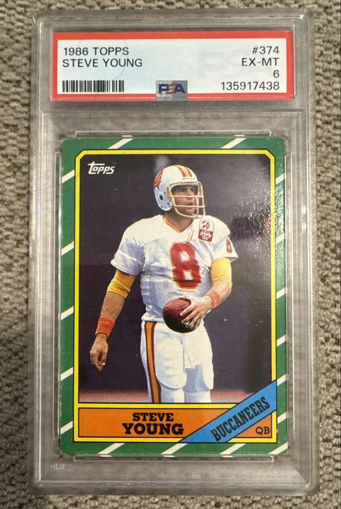 1986 Topps - Steve Young #374 D* on Copyright Line (RC) PSA 6