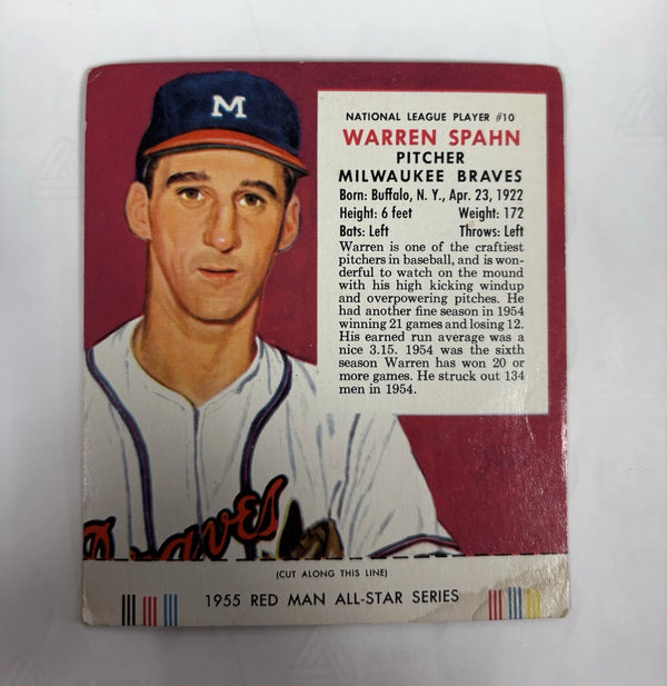 1955 Red Man Tobacco All-Star Team - National League Warren Spahn Braves W/tab