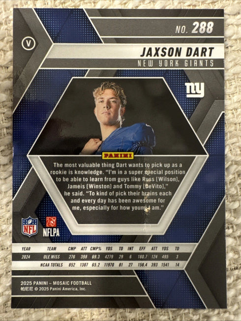 2025 Panini Mosaic - Rookie Variations Jaxson Dart #288 (RC) New York Giants