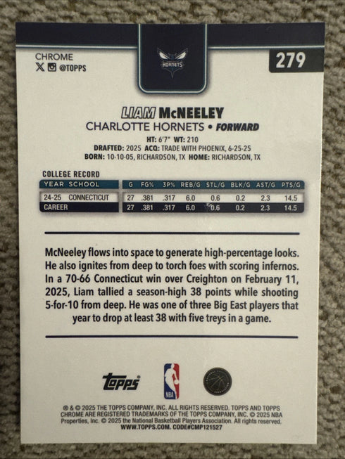 2025-26 Topps Chrome - Liam McNeeley #279 X-Fractor (RC)
