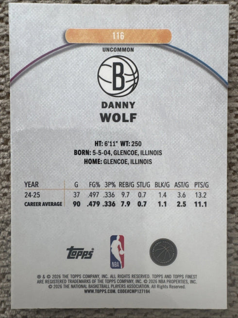 2025-26 Topps Finest Geometric Purple Danny Wolf /75
