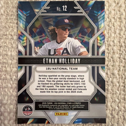 ETHAN HOLLIDAY 2026 USA Baseball Stars & Stripes Prismatic Insert Card #12