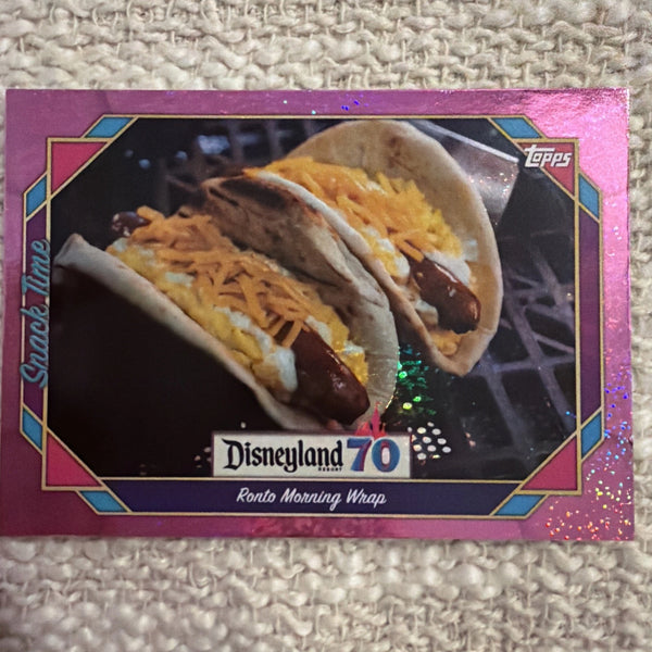 Topps Disneyland 70th Anniversary Pink Foil Ronto Morning Wrap Snack Time Card