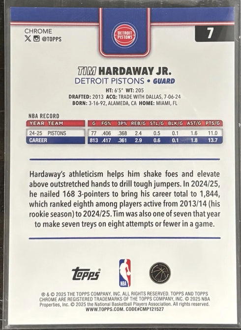 2025 Topps Chrome Tim Hardaway Jr. Gold Basketball /50 Pistons